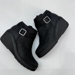 BOBS Gala In High Demand Wedge Ankle Boot Bootie 8 Black Buckle